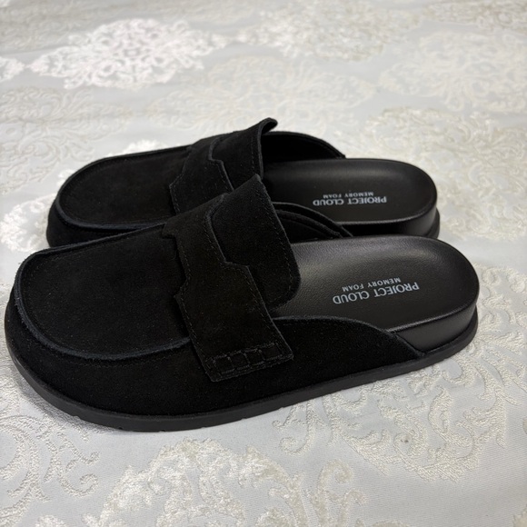Project Cloud Shoes - Project Cloud Black Suede Slip On Clogs Size 7.5